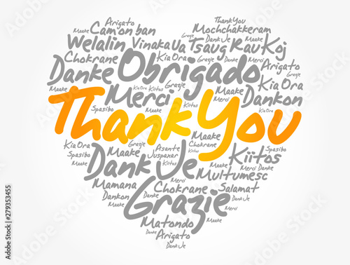 Thank You Love Heart Word Cloud in different languages, concept background