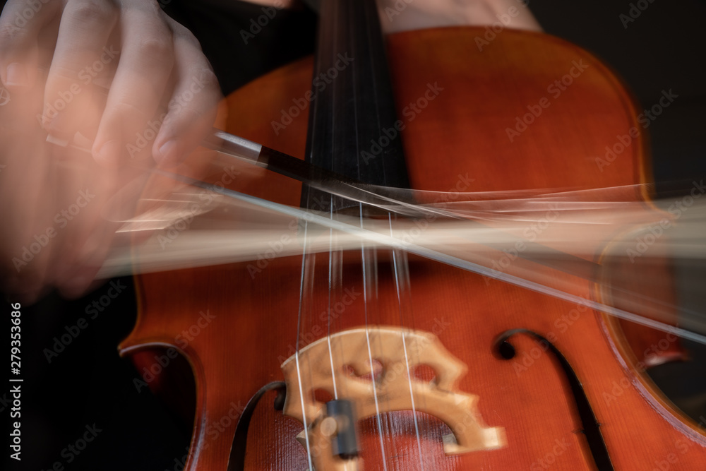 A young cellist practices intensely in this close up high resolution photo of strings, cello, and bow A young cellist practices intensely in this close up high resolution photo of strings, cello, and bow