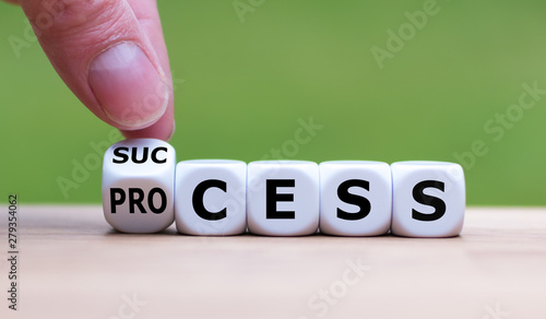 Cuadro en lienzo Hand flips a dice and changes the word process to success.