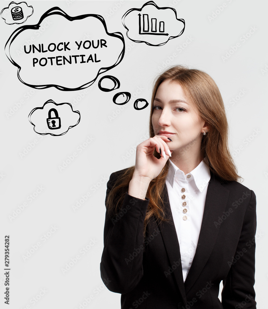 Technology, internet and network. A young entrepreneur is thinking how to become successful and protect your business: Unlock your potential Technology, internet and network. A young entrepreneur is thinking how to become successful and protect your business: Unlock your potential