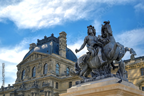 Paris, France - April 21, 2019 - A view of the Louvre Museum, the world's largest art museum and a historic monument in Paris, France, on a sunny day.