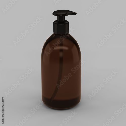 A brown transparent plastic bottle with a dispenser for cosmetics - mockup