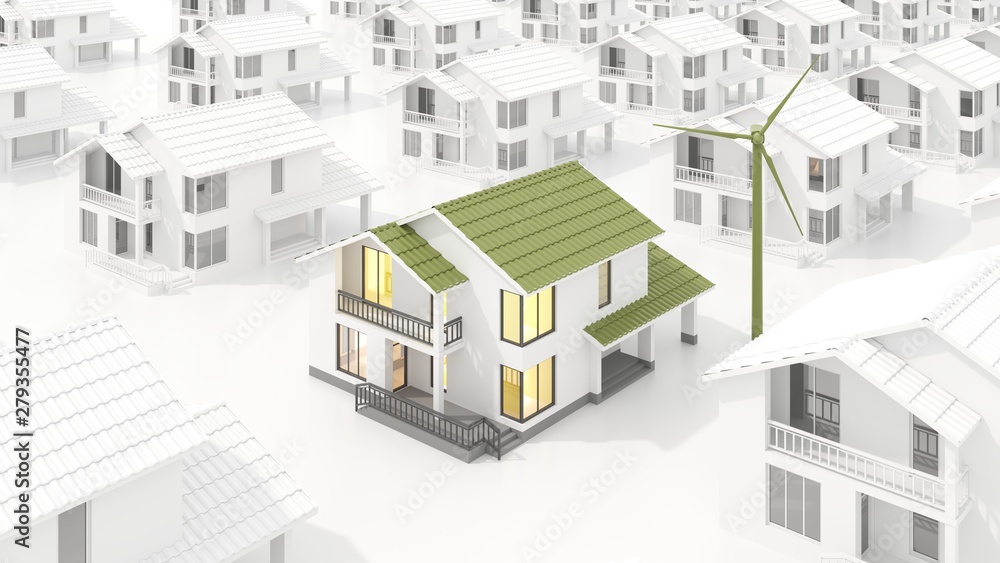 Modern alternative energy residential building, project. Architectural model of an ecological house on white background with wind generator. Construction, real estate, sale of housing - 3D render. Modern alternative energy residential building, project. Architectural model of an ecological house on white background with wind generator. Construction, real estate, sale of housing - 3D render.