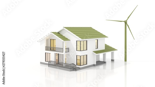Wallpaper Mural Modern alternative energy residential building, project. Architectural model of an ecological house on white background with wind generator. Construction, real estate, sale of housing - 3D render. Torontodigital.ca