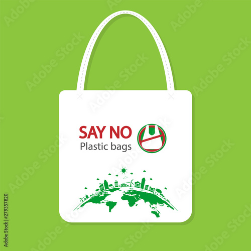 Ecology concept,eco-friendly fabric bag ideas.Vector illustration
