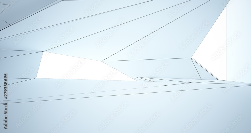 Drawing abstract architectural white interior of a minimalist house with large windows. 3D illustration and rendering. Drawing abstract architectural white interior of a minimalist house with large windows. 3D illustration and rendering.