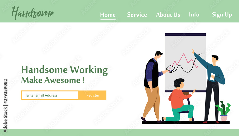 Landing Page Man Working Vector Template Design Illustration Landing Page Man Working Vector Template Design Illustration