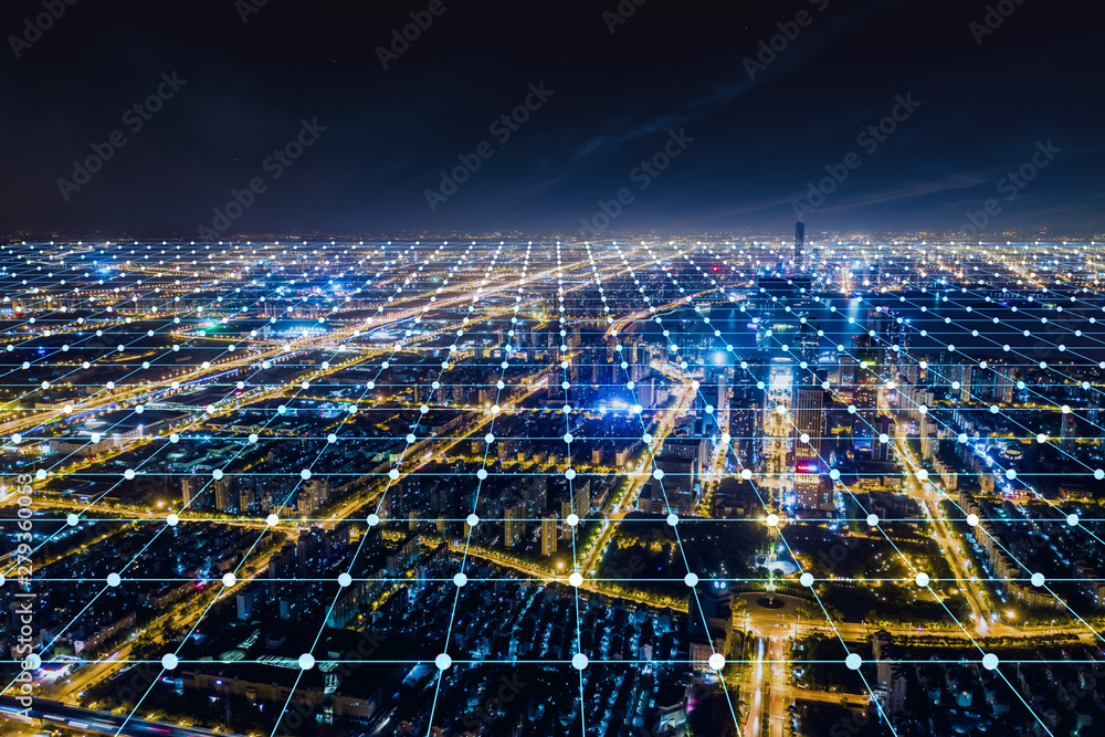 Obraz premium Modern city with wireless network connection concept