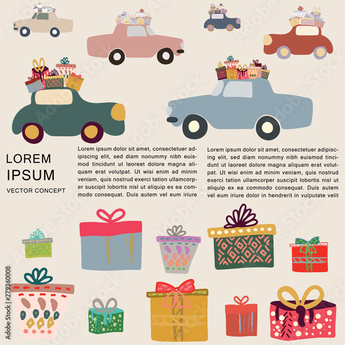 Borders with cars delivering presents and gifts