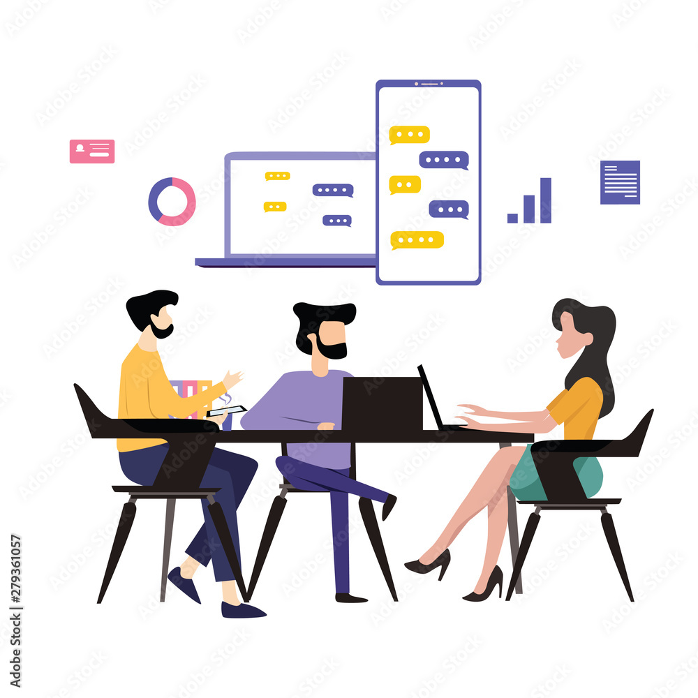 People Relationship, Working and Interacting Vector Template Design Illustration