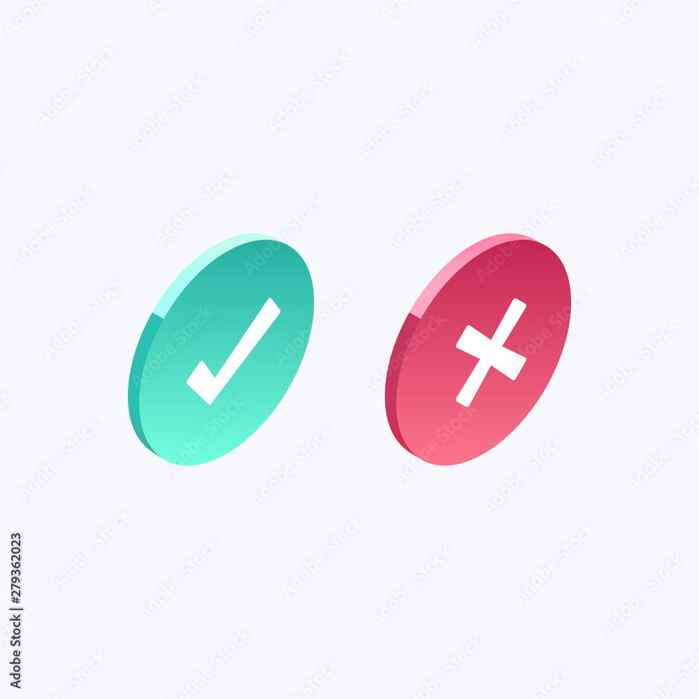 Check & Cross Yes & No Isometric Color Icon