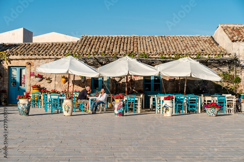 The beautiful and coloful square of Marzamemi  Sicily. Typical architecture and places
