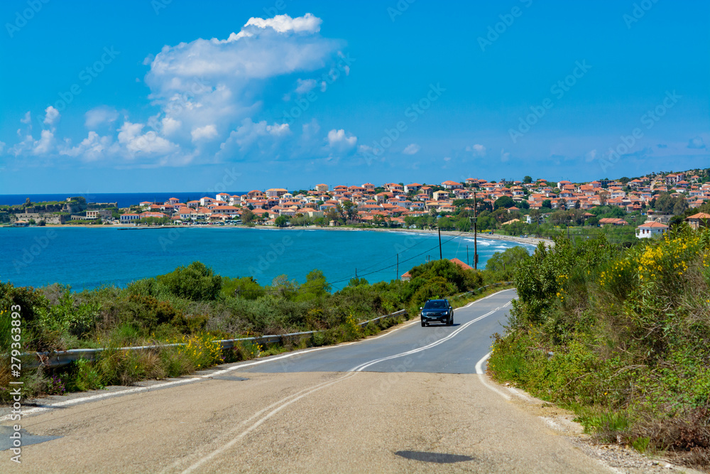 Roads of Peloponnese, Greece, travel with car, caravan of camper