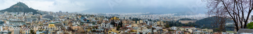 Athens in spring, view from hill, cityscape with streets and buildings, ancient urbal culture