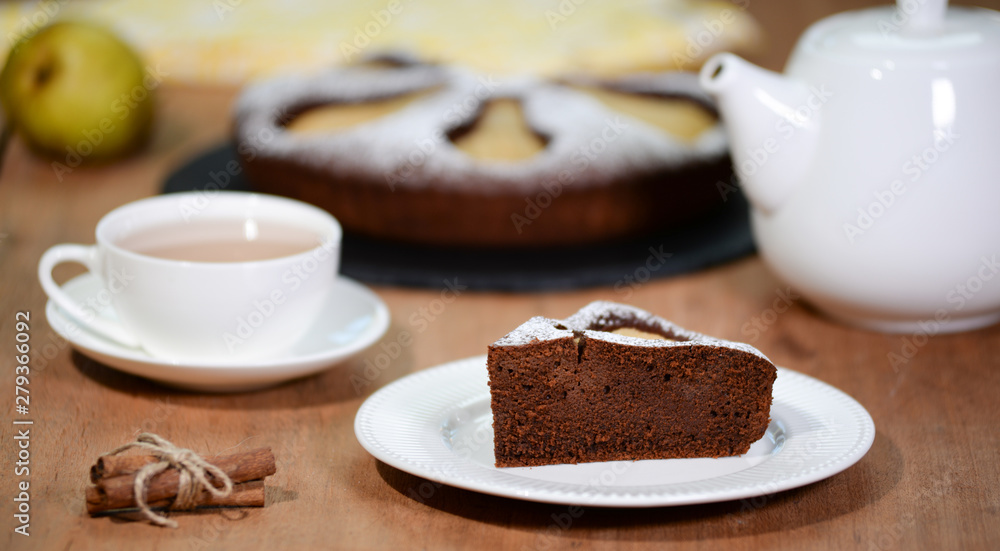 Homemade Chocolate Pear Cake.Piece of Chocolate Pear Cake Homemade Chocolate Pear Cake.Piece of Chocolate Pear Cake