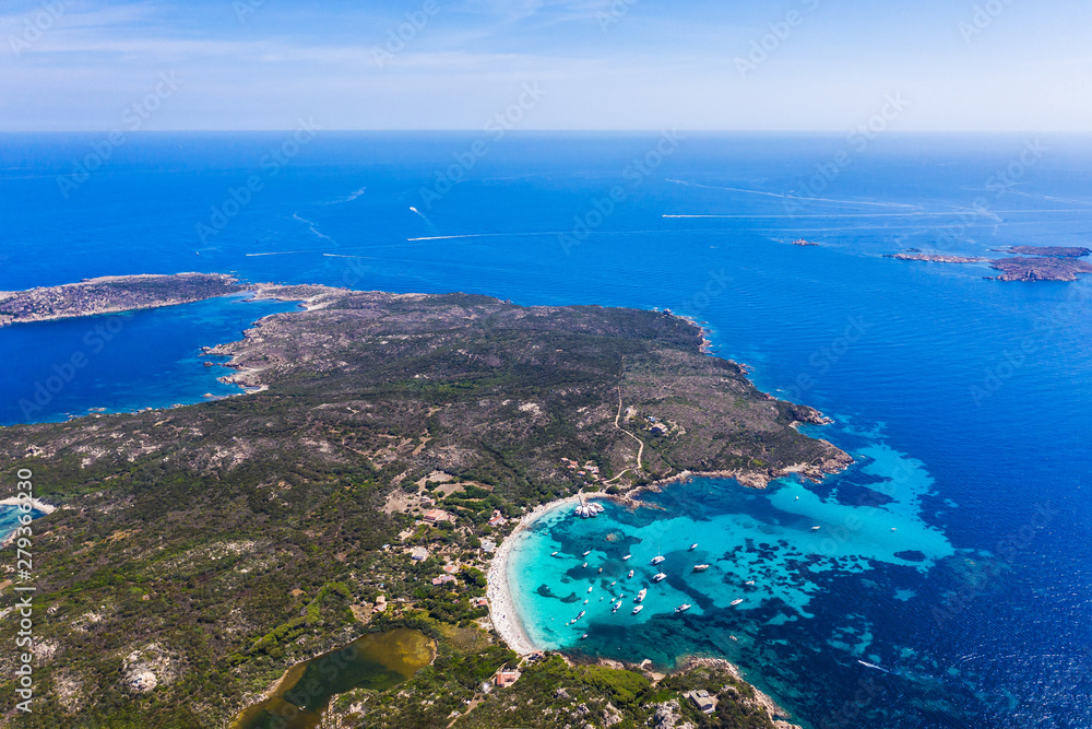 Sardinia aerial photography, beach, sea, yacht and summer