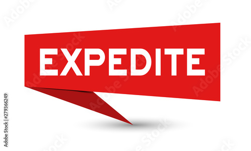 Red paper speech banner with word expedite on white background (Vector)