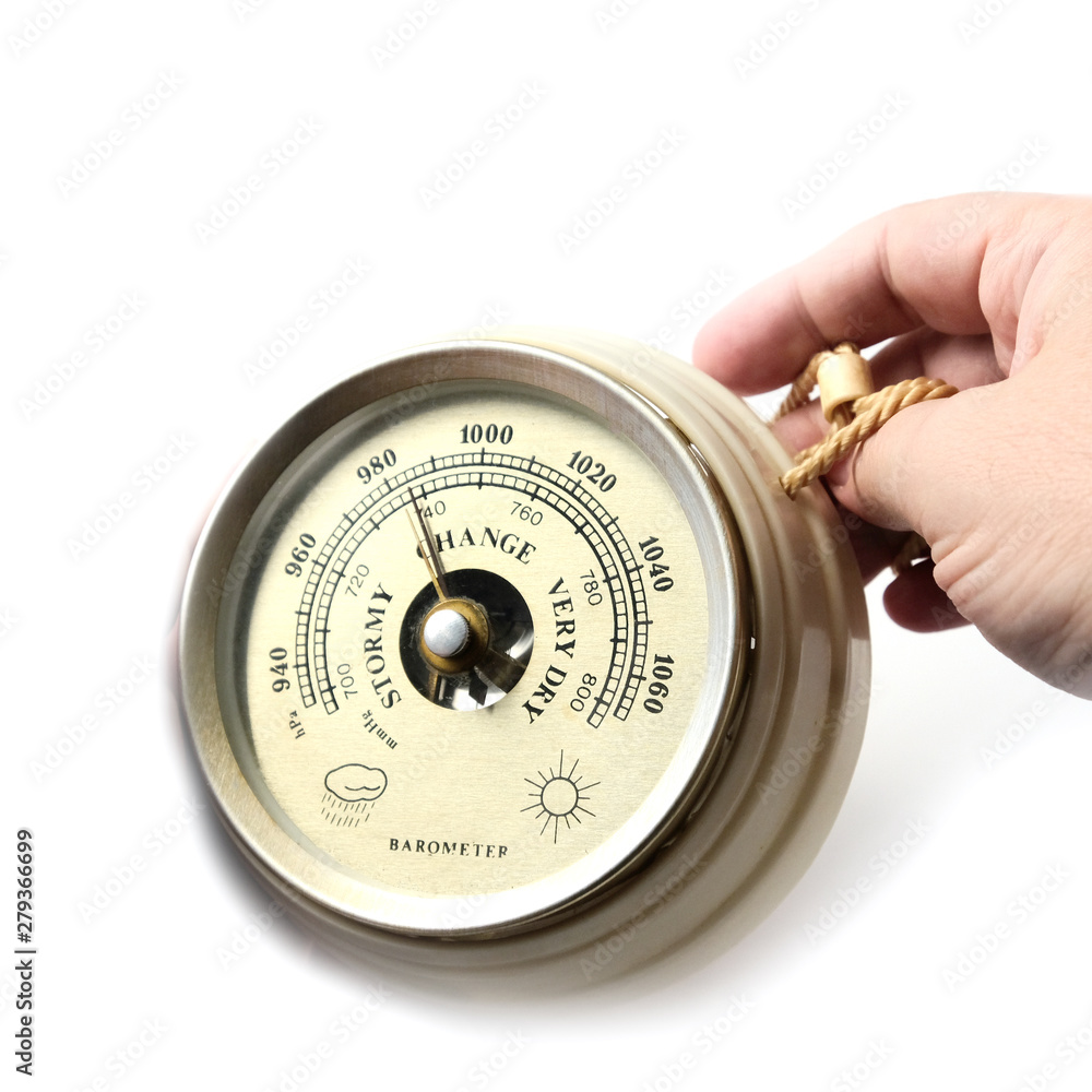 barometer in hand isolated on white background barometer in hand isolated on white background