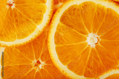 Round orange slices, in the form of texture and lanterns of fresh juicy slices