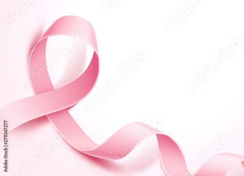 Breast cancer awareness symbol.  realistic pink ribbon on isolated white background. Women health care support symbol. female hope satin emblem. Vector illustration