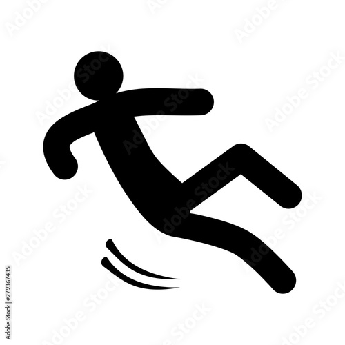 The sign of the man slipped. The icon of the person falls. Be careful, slippery. Vector silhouette.