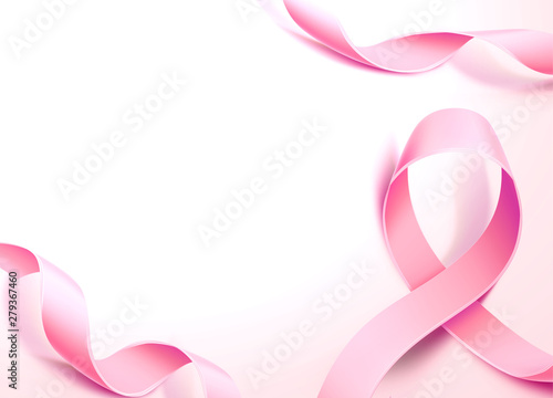 Breast cancer awareness symbol.  realistic pink ribbon on isolated white background. Women health care support symbol. female hope satin emblem. Vector illustration