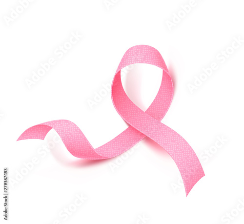 Breast cancer awareness symbol.  realistic pink ribbon on isolated white background. Women health care support symbol. female hope satin emblem. Vector illustration