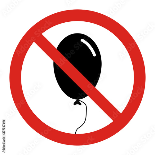 No balloons. Entry with balloons are not allowed. Vector sign. Red circle with a red diagonal line through the silhouette of a balloon.