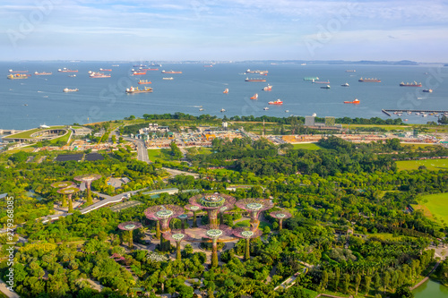 Fototapeta Naklejka Na Ścianę i Meble -  Panorama of Gardens by the Bay and Ship Raid in Singapore. Aerial View