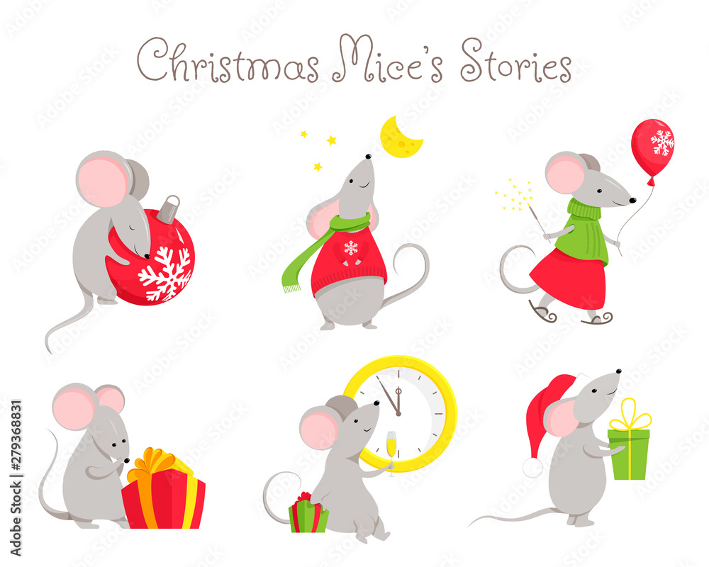 Set of little cute mouse or rat character chinese horoscope symbol of 2020 year. Vector illustration isolated on a white background. Set of little cute mouse or rat character chinese horoscope symbol of 2020 year. Vector illustration isolated on a white background.