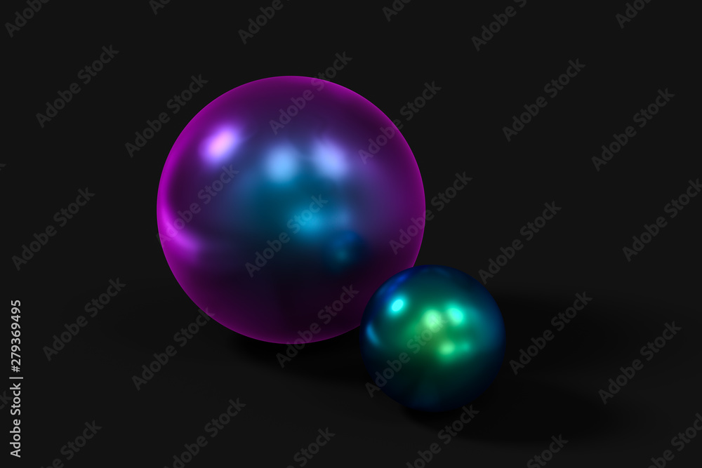 Spheres with the colorful surface, dark background, 3d rendering. Spheres with the colorful surface, dark background, 3d rendering.