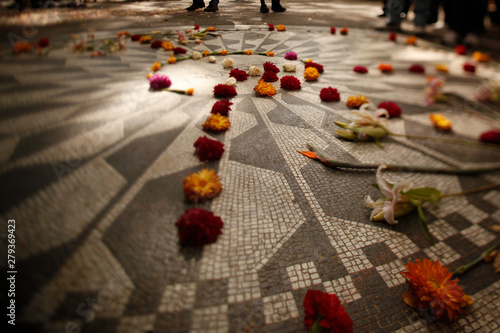Imagine Monument in Central Park with Flowers