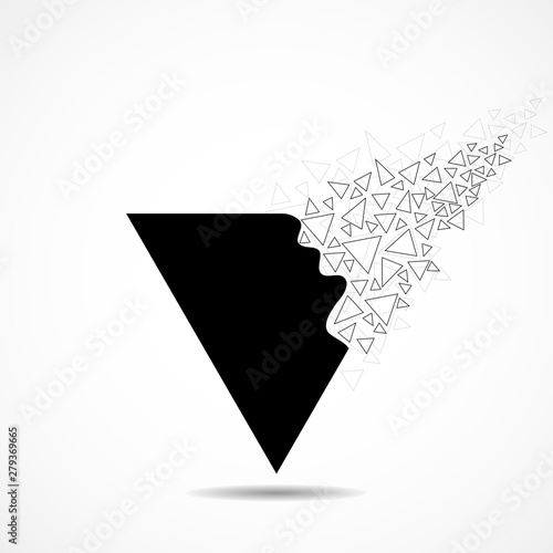 Abstract triangle with explosion on small splinters, geometric shape