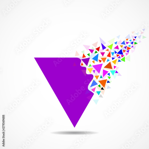 Abstract triangle with explosion on small splinters, geometric shape