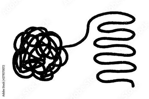 Psychotherapy symbol. Tangled rope becomes line minimalism