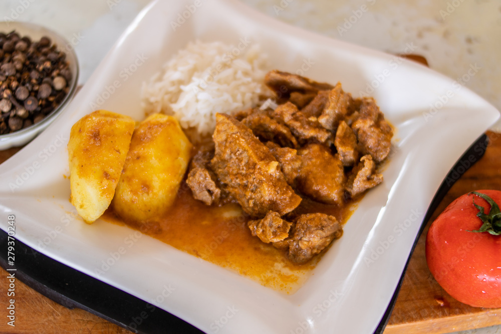 dry meat with potatoes and rice dry meat with potatoes and rice