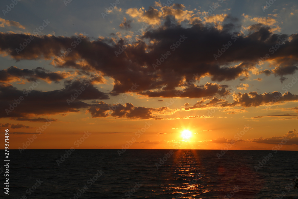 sunset over the lake Erie beach