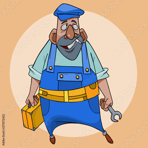 cartoon male plumber with tools in hand and a cigarette in his mouth