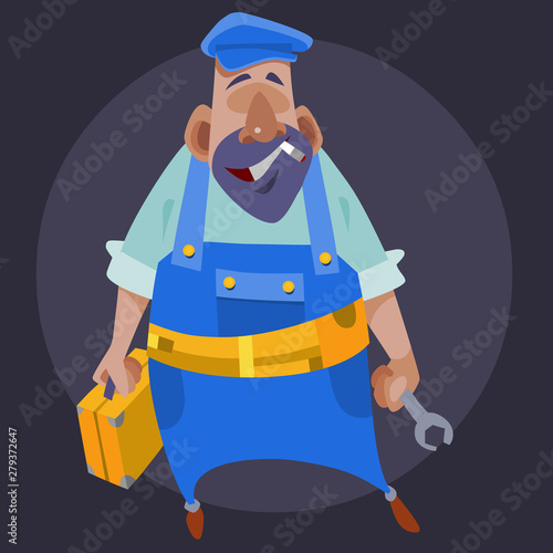cartoon male plumber with tools in his hands