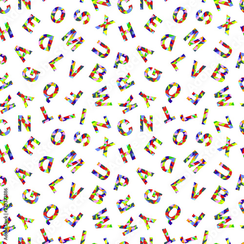 english alphabet seamless pattern of colorful pieces A B C D E F G H I J K L M N O P Q R S T U V W X Y Z - English alphabet, capital letters. Geometric shading
