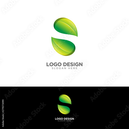 Letter S, Green Leaf Logo Design