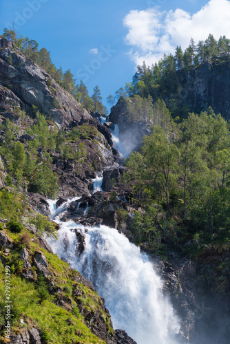 famous Latefoss waterfall in norway © hansenn
