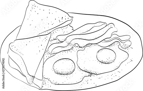 Scrambled eggs for Breakfast, vector illustration, black line. 