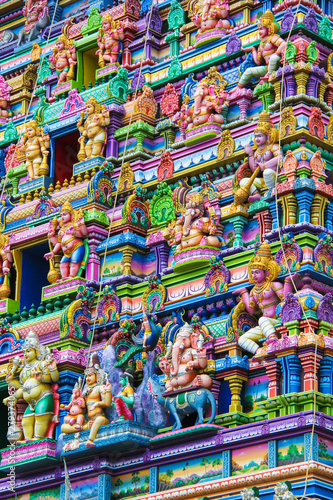 Colorful wall and figures on the facade of Hindu temple in Victoria at Seychelles