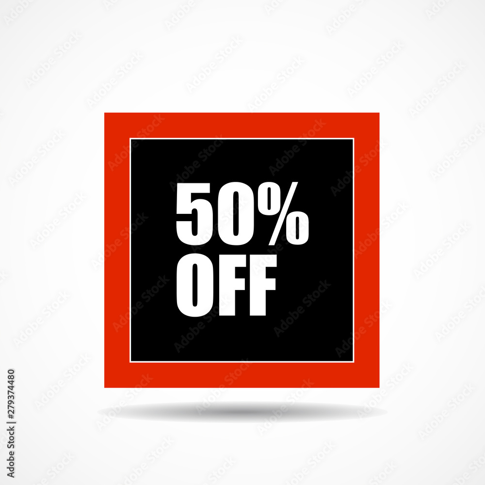 50 percent off. Sale label symbol in square shape, advertising marketing sales, discount and a unique offer. Vector illustration 50 percent off. Sale label symbol in square shape, advertising marketing sales, discount and a unique offer. Vector illustration