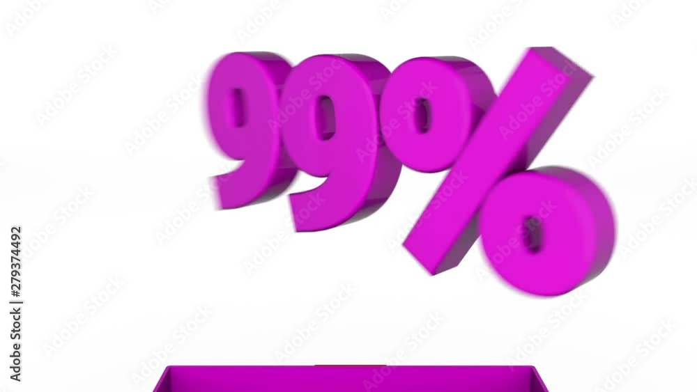 3d animation of gift box with 99% off announcement. 3d animation of gift box with 99% off announcement.