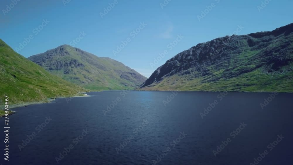 Aerial flight over the beautiful Doo Lough lake in County Mayo Ireland Aerial flight over the beautiful Doo Lough lake in County Mayo Ireland