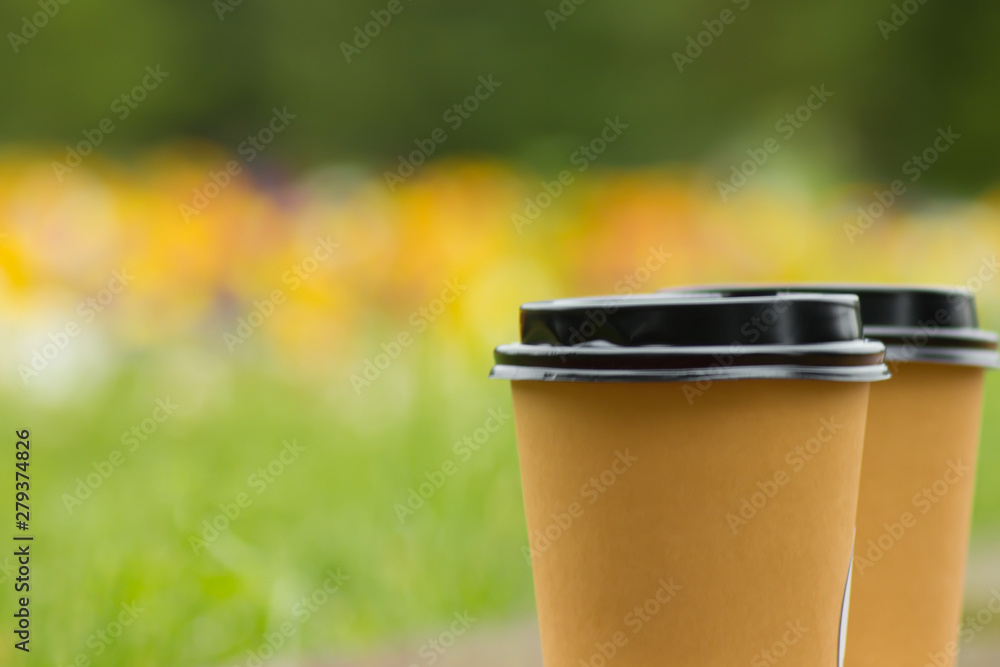 paper cups with coffee in the fresh air paper cups with coffee in the fresh air