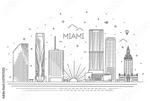 Miami city skyline  vector illustration  flat design