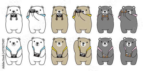 Bear vector icon polar bear camera cartoon character logo illustration doodle design